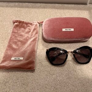 Miu Miu Black Sunglasses with Velvet Pink Case